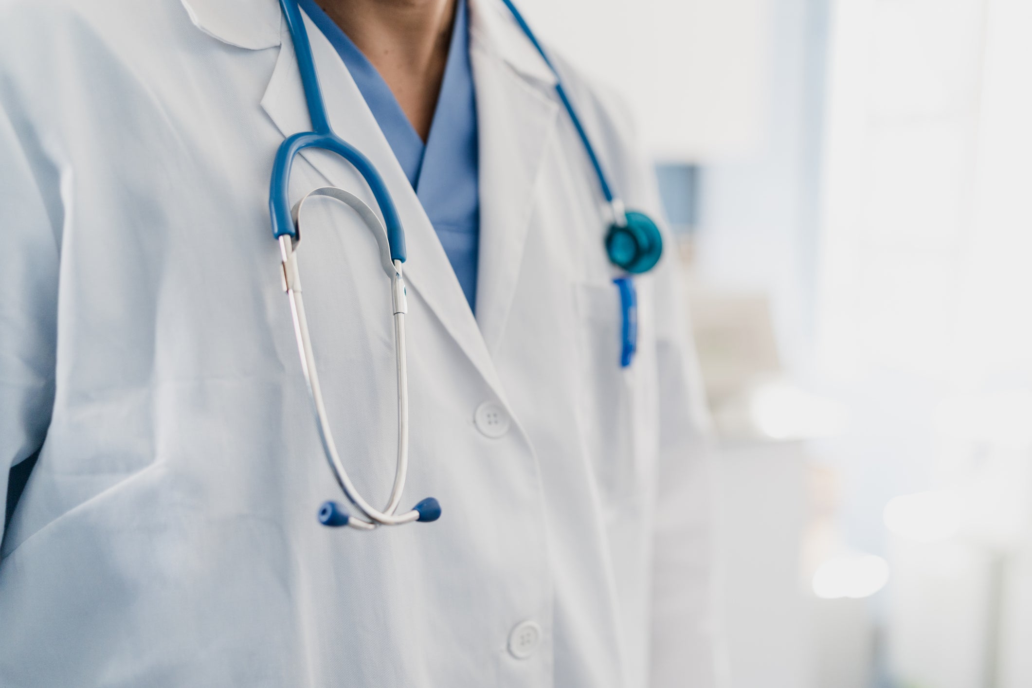 Close-up of a doctor wearing a stethoscope