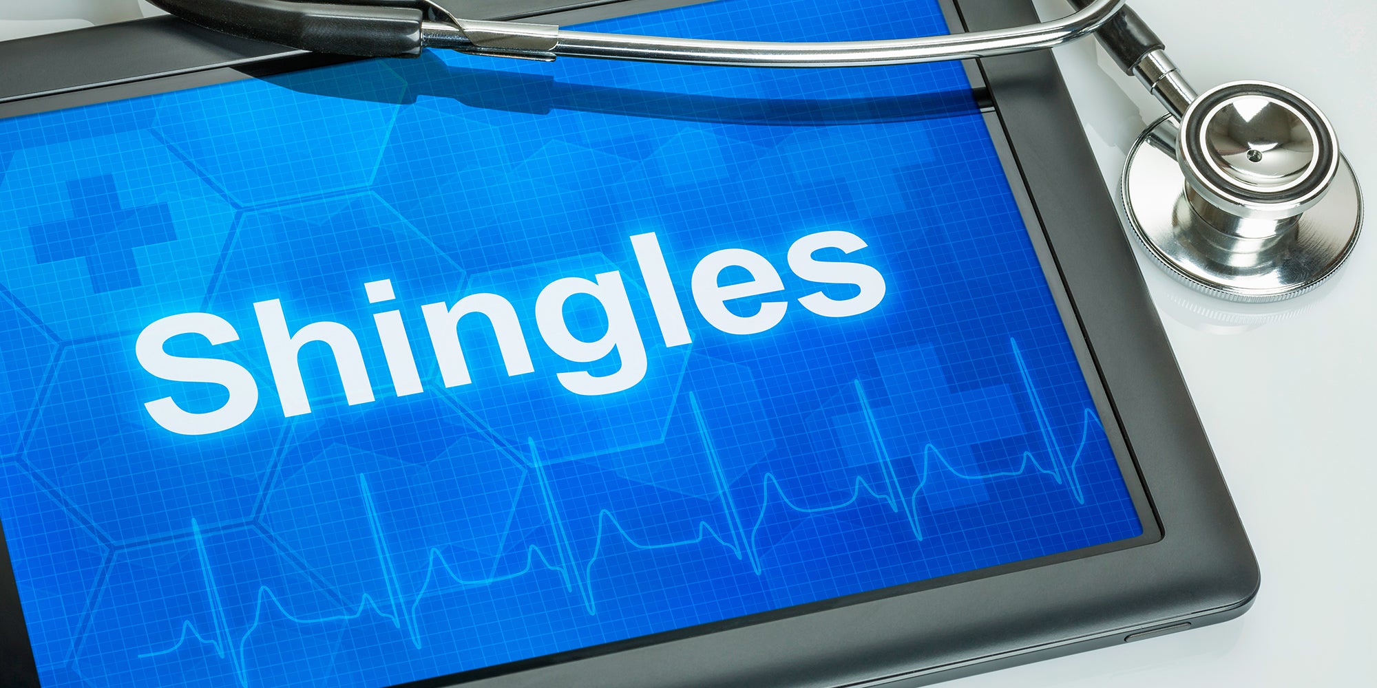 Tablet with word shingles on it