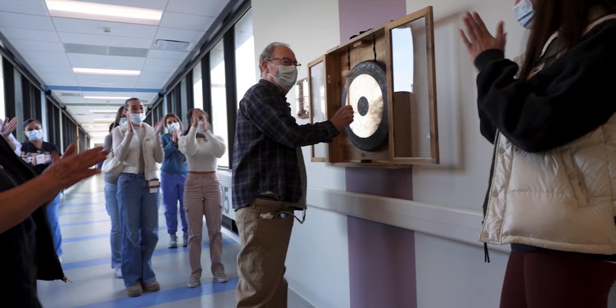 Patient ringing the bell in a hospital 